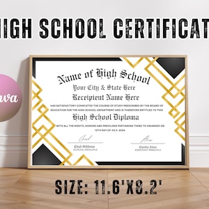 Editable High School Diploma Template, Home School Diploma, High School Diploma, Diploma Replica Template, Digital Download,Diploma Template