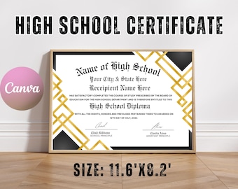Editable High School Diploma Template, Diploma Replica (Digital Download)