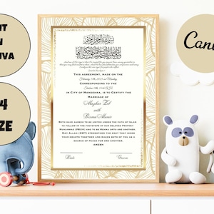 Certificado Nikkah de lujo, contrato de boda islámico premium A4, Nikkah Nama, certificado de matrimonio musulmán, nombres personalizados, versículo del Corán