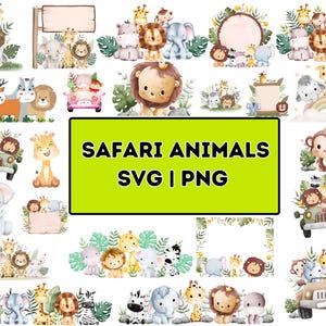 Safari animals watercolor clipart| Safari animals svg| Safari animals png| baby shower svg| cute animals png| Safari animals layered SVG