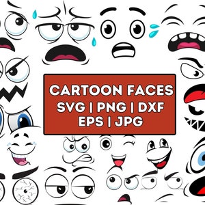 Cartoon Emotion Faces SVG Bundle, Kawaii Face SVG, Cute Funny Face SVG, Emoji face, cartoon face clipart, comics face, png, silhouette