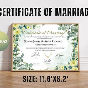 Druckbare moderne Heiratsurkunde, bearbeitbare Heiratsurkunde Vorlage, Canva bearbeitbar, Zertifikatvorlage, digitaler Download