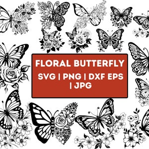 Butterfly Svg\ Floral butterfly svg\ Butterfly flower svg\ Butterfly svg file\ Floral butterfly svg\ Cutting file Cricut Silhouette
