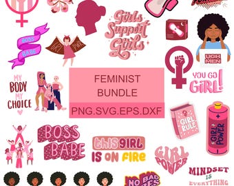 International Women's Day SVG Bundle, Feminist Clipart (svg, png, jpg, dxf, eps)