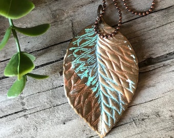 Leaf Necklace,Nature Necklace,Copper Leaf,Patina,Copper Pendants,Leaves,Leaf,Gifts for Women,Unique Gifts,Ball Chain,Wildlife Jewelry