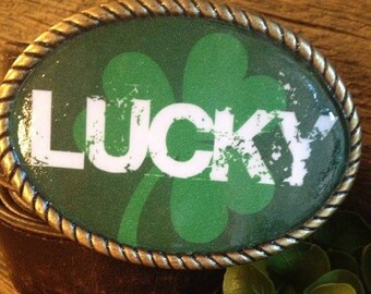 Irish,Irish Gifts,Gifts for Her,Belt Buckle w/Genuine Leather Belt "Lucky",St. Patrick's Day,St. Paddy's Day,Buckle,Irish Accessories,Gifts