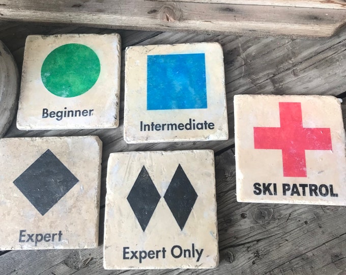 Ski Patrol,Trail Sign Coasters,Ski Patrol Coasters,Mountain Coasters,Travertine Coasters,Ski,Ski Coasters,Vintage Ski Coasters,Colorado