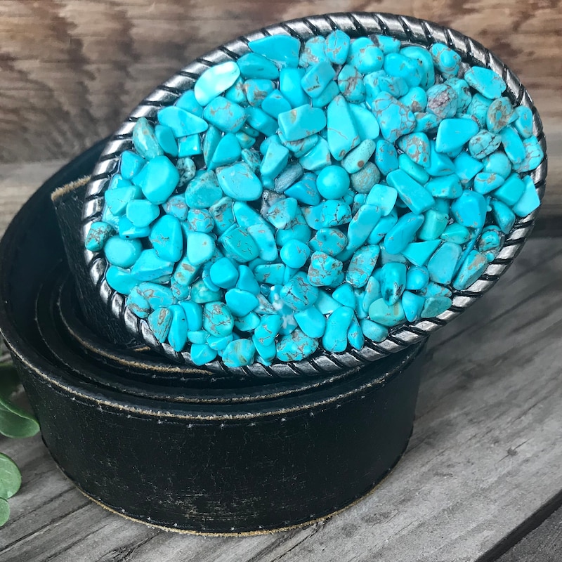 Turquoise and Hammered Gold Belt Buckle