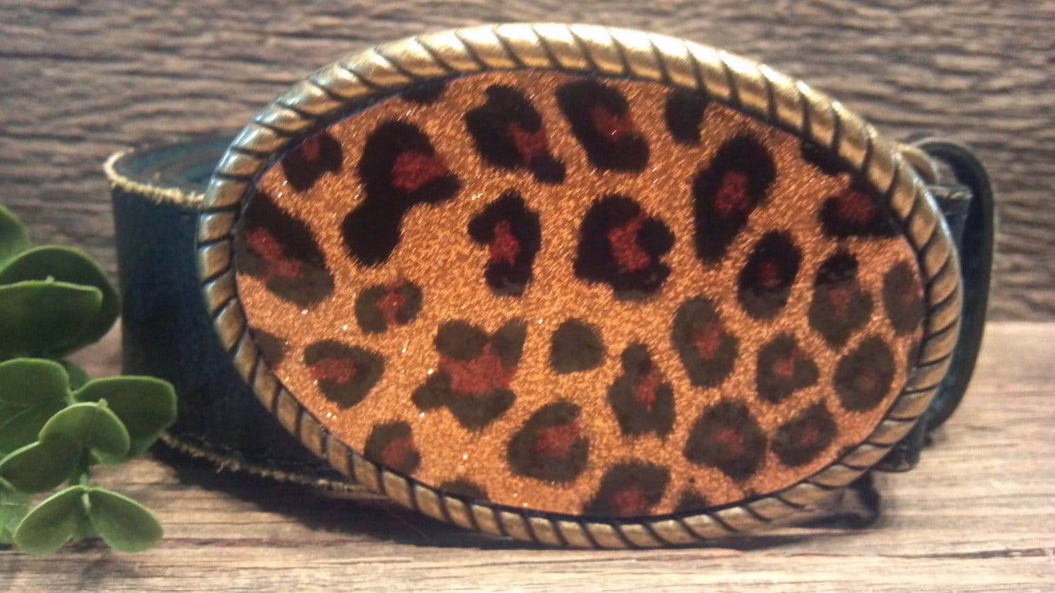 Sparkled Leopard Print Belt Buckle W/distressed Genuine  display picture 1
