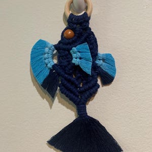 Fish Macrame Wall Art for Beach Decor Blue Fish lover gift for Fisherman of Fathers Day Gift for Him