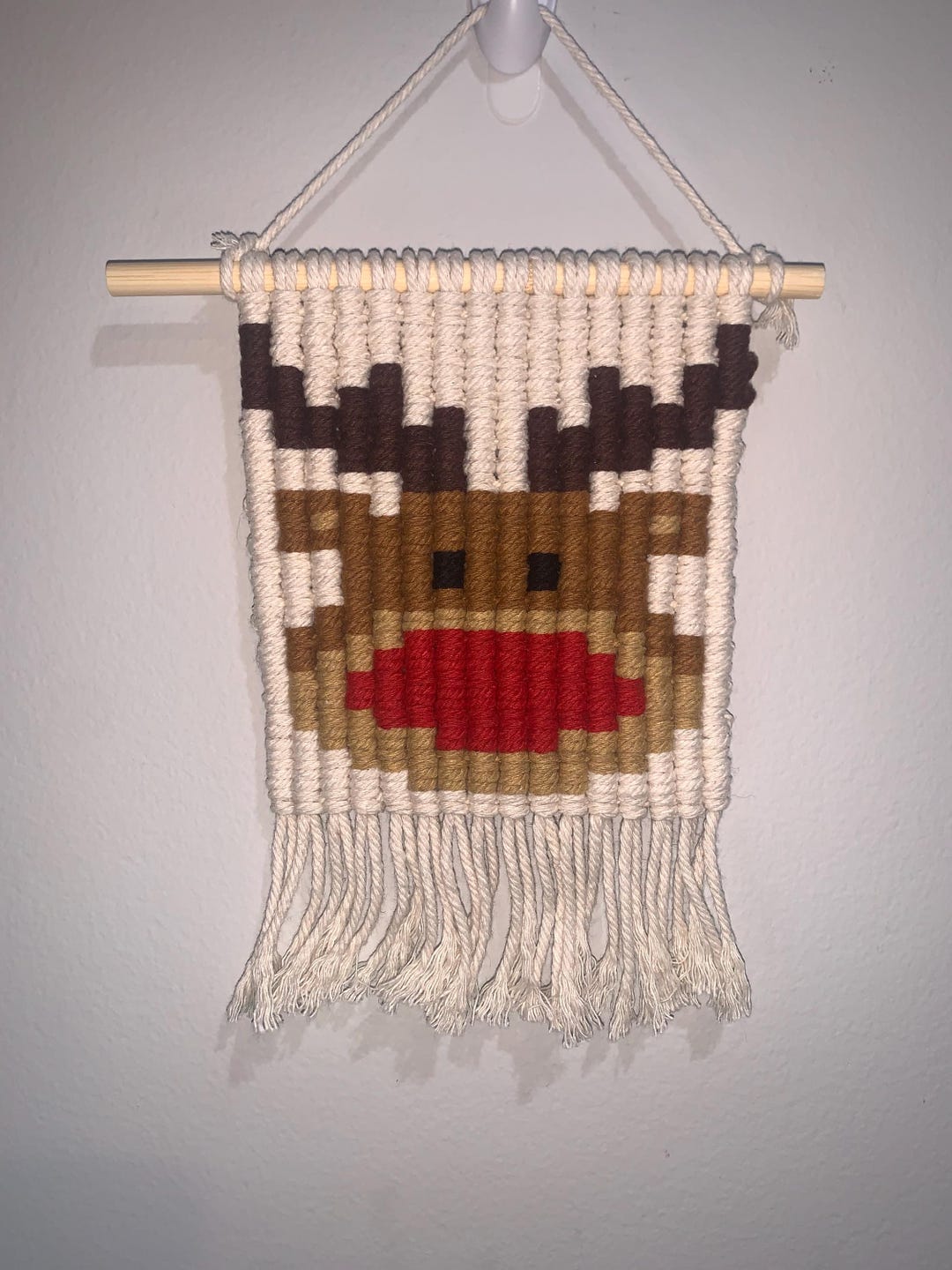 Rodulph Macrame Handmade Rudolph Reindeer Macrame Christmas Ornament - Boho Holiday ...