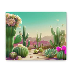 Desert Cactus Wall Art Canvas, Vibrant Home Decor, Nature Lover Gift, Boho Style Decoration, Art for Living Room