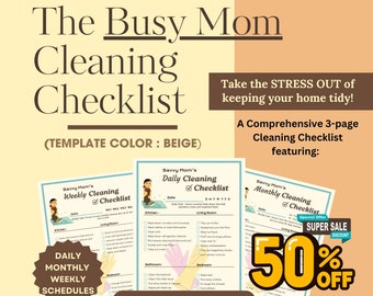 Busy Mom Cleaning Checklist: Daily, Weekly, Monthly (Digital Download)