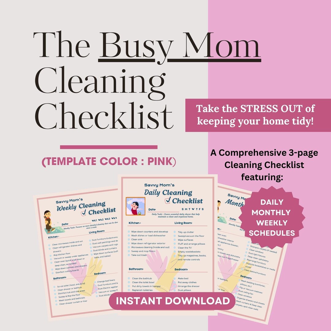 Printable & Editable Cleaning Checklist Daily Weekly Monthly Cleaning ...