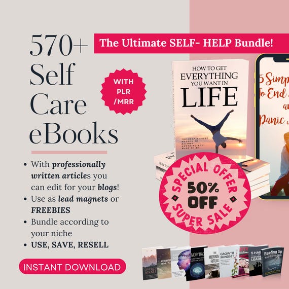 570+ Self-Help eBooks Bundle: PLR MRR Rights (Digital Download)
