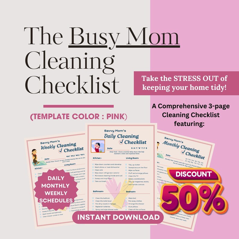 Pink Cleaning Planner: Editable Daily, Weekly Chore Chart (PDF) - Etsy