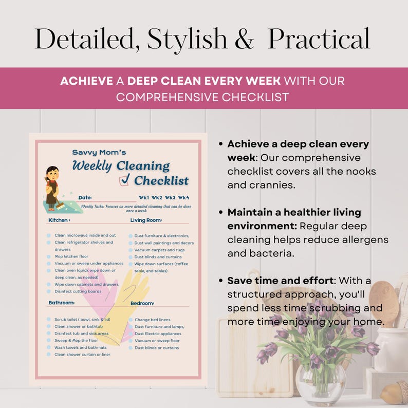 Pink Cleaning Planner: Editable Daily, Weekly Chore Chart (PDF) - Etsy
