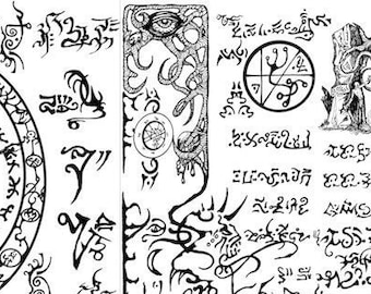 Pergaminhos Necronomicon para download instantâneo: selos mágicos e símbolos ocultos em arquivos para impressão.