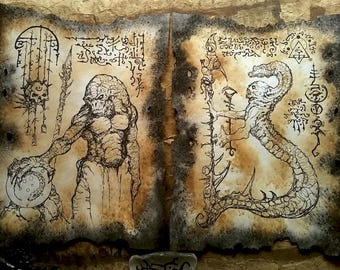 Serpent Man Incantations Necronomicon page cthulhu journal larp dnd spellbook
