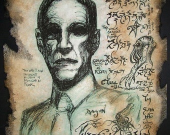 cthulhu HP Lovecraft portrait Necronomicon