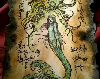 MERMAID Spawn of Hydra Necronomicon page occult demon magick dark spirit horror rpg