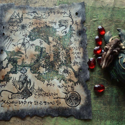 Cthulhu Rlyeh Map Print, Necronomicon Prop, Lovecraft Wall Art, RPG Map, LARP Magic Gift