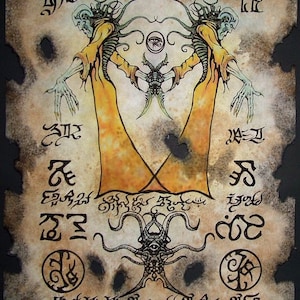 Cthulhu rey en amarillo larp Necronomicon pergaminos hechicería oscura magia