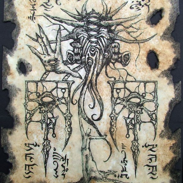 cthulhu larp Gate of Yog Sothoth Necronomicon page occult horror witchcraft dark pagan