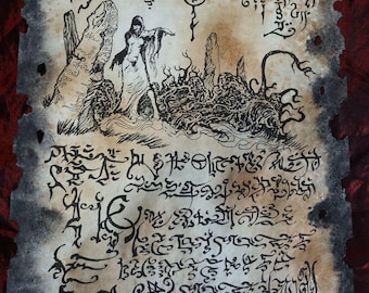 Shoggoth Witch Necronomicon Page Eldritch Horror Art Print, Cthulhu Mythos Prop, Fantasy LARP Spellbook Insert, Mage Decor