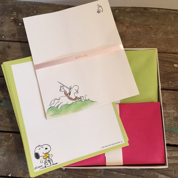 Vintage 1960's Hallmark Stationery SNOOPY and Unicorn by Percival