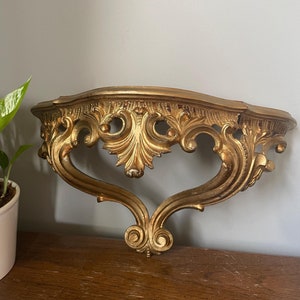 Vintage Gold Syroco Wall Shelf - Ornate Decorative Shelf, 7.5&quot; x 15&quot;