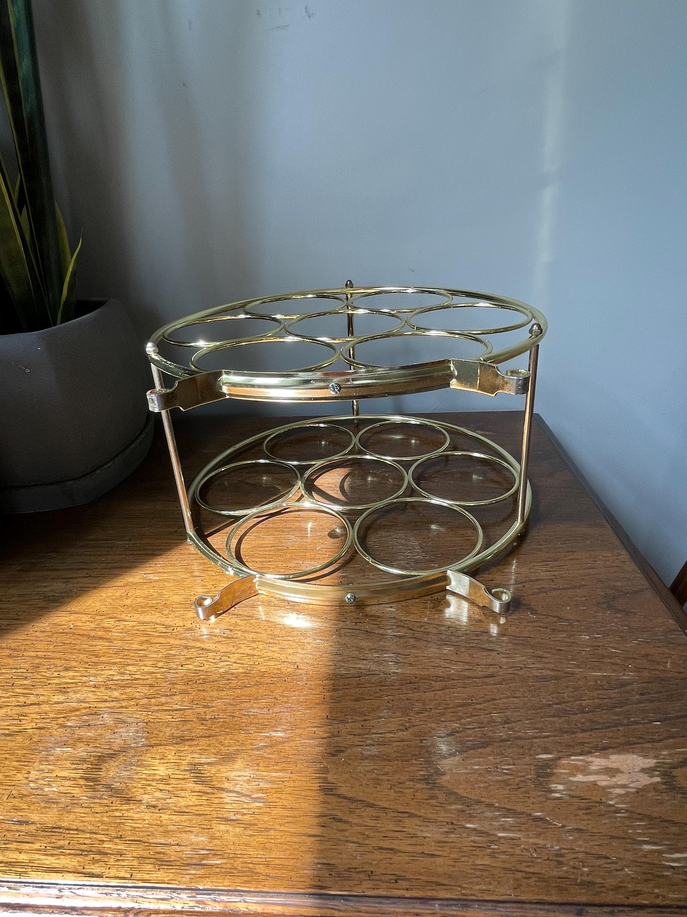 Brass Wine Rack - Vintage 7 Bottle Wine Rack - Round Table Top Wine ...