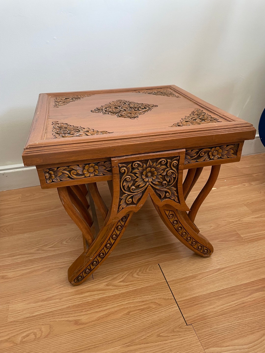 Handscraped Rustic Table Hand Carved Vintage Wooden Table Intricately Designed, Perfect for Any ...