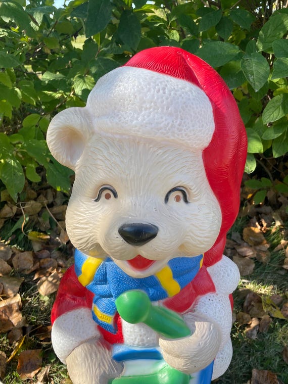 * vintage bear ❀ サンタさんと一緒 * ベロの クマちゃん Vintage Christmas Blow Mold - Drummer Bear With Santa Hat | 30