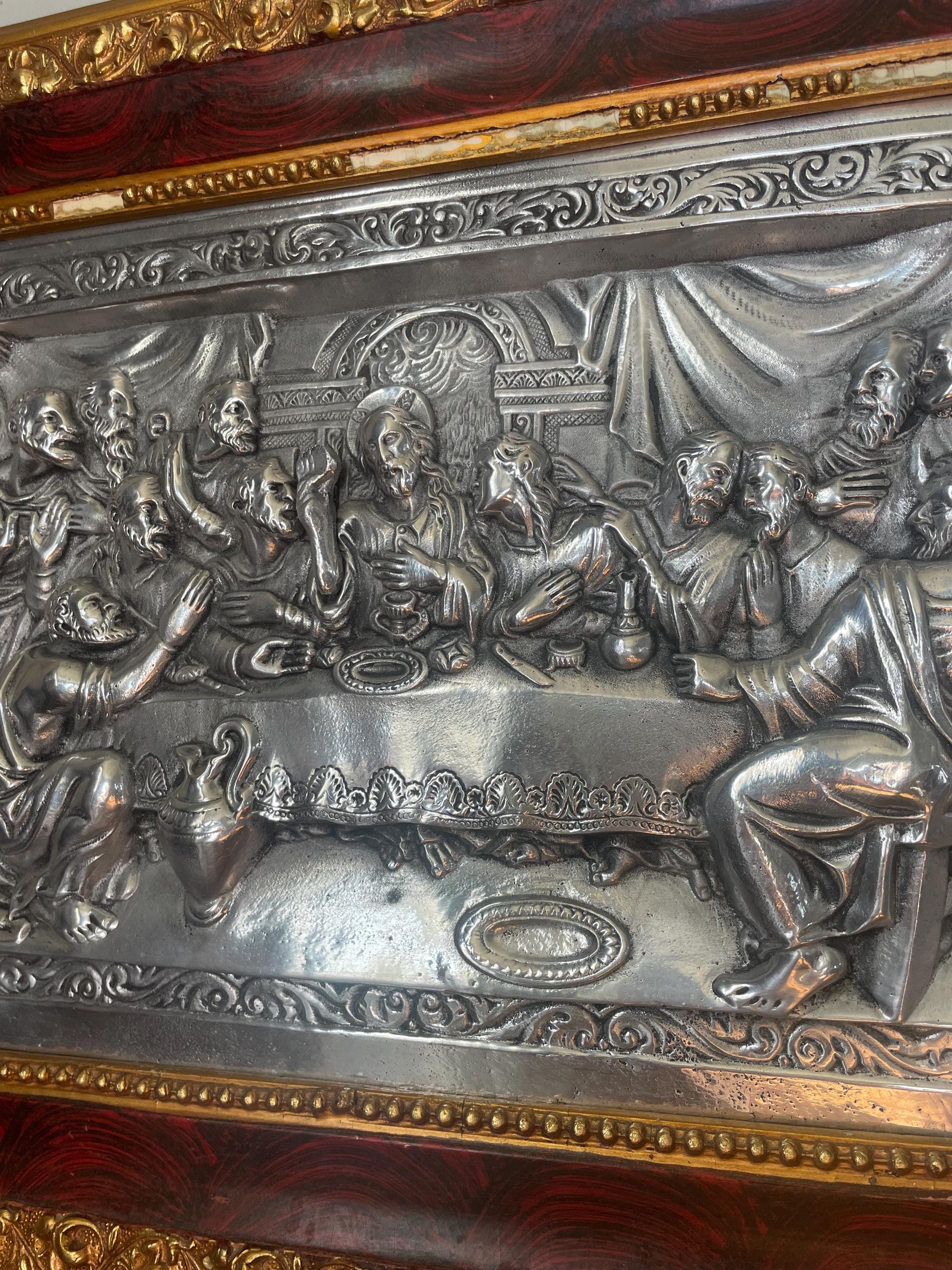 Vintage Framed Last Supper Art – Ornate Gold and Red Frame – Made in ...