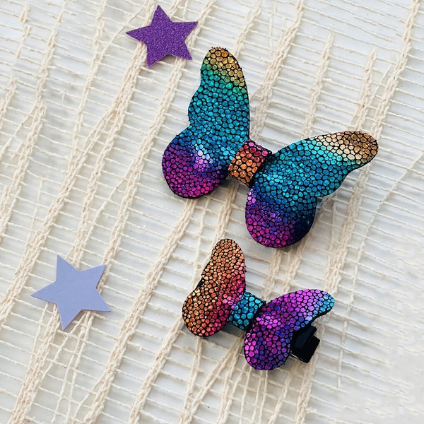 Rainbow Butterfly Hair Clip, Butterfly Hair Pin, Hair Barettes, Large Hair Clip, Glitter Hair Clips, Fun Hair Clips, Woodland Wedding