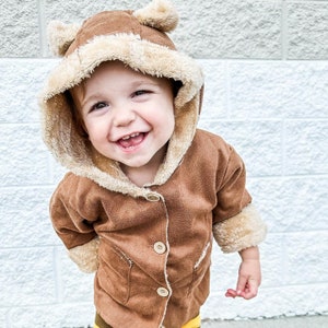 Suede Brown Toddler Jacket: Cozy Fleece Lined Bear Coat