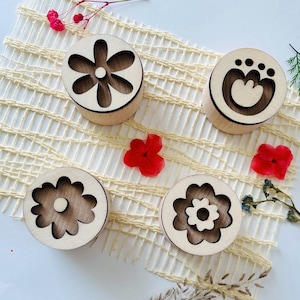 wooden play dough flower stamps loose parts play open ended toys for kids