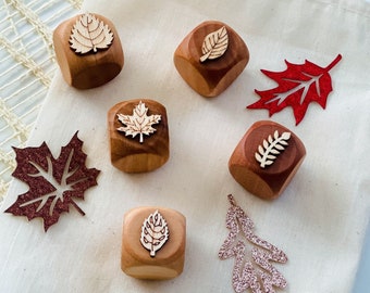 5-pc Leaf Stamps, Children Stamps, Wooden Stamps, Mini Stamper, Texture Stamp, Leaf Cookie Cutters, Shape Cutters, Open Ended Toys