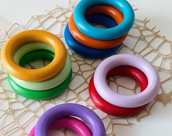 10 Rainbow Rings, Wooden Play Set, Rainbow Stacking Toy, Color Matching, Counting Activities, Open Ended Toys, Montessori Materials