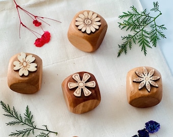 5-pc Floral Stamps, Small Stamp, Wooden Stamps, Texture Stamps, Nature Toy, Eco Friendly Toys, Open Ended Toys, Montessori Materials