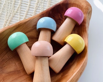 5-pc Wooden Pastel Mushrooms, Wood Peg Dolls, Wooden Play Set, Loose Parts, Open Ended Toys, Montessori Materials, Small World Play