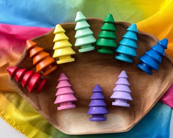 10 Rainbow Trees, Miniature Tree, Wooden Play Set, Sensory Activity, Waldorf Wooden Toys, Open Ended Toys, Small World Play, Fine Motor