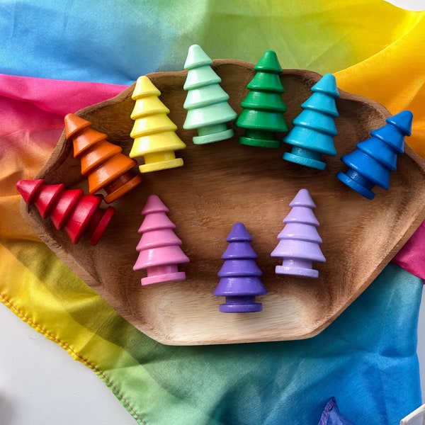 10 Rainbow Trees, Miniature Tree, Wooden Play Set, Sensory Activity, Waldorf Wooden Toys, Open Ended Toys, Small World Play, Fine Motor