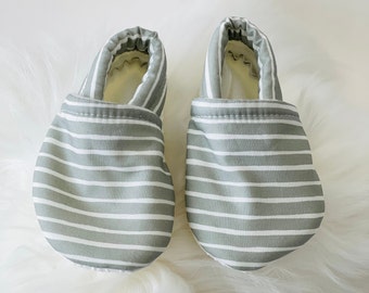 Green Striped Baby Moccasins: Fleece Lined Toddler Shoes