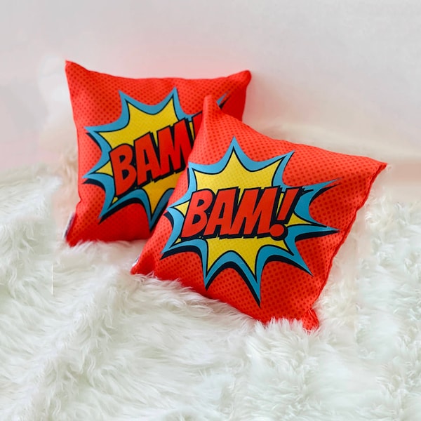 BAM! Superhero Kids Pillow, Crib Pillow, Superhero Boys Room, Superhero Bedroom, Superhero Nursery, Superhero Bedding, Super Hero Decor