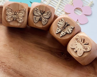 4-pc Butterfly Stamp Set (LARGE), Children Stamps, Wooden Stamps, Mini Stamper, Nature Stamp, Nature Toy, Open Ended Toys, Loose Parts