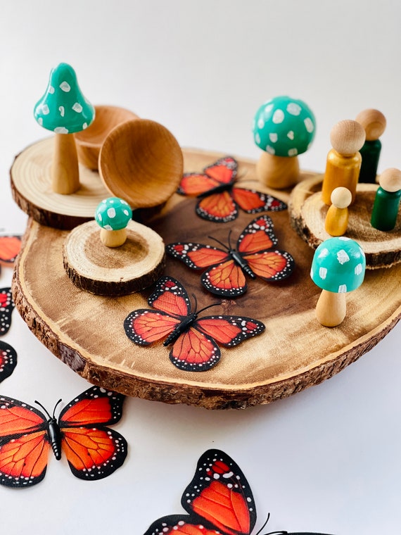 Painted Wooden Mushrooms - Loose Parts Play - Three Yellow Starfish