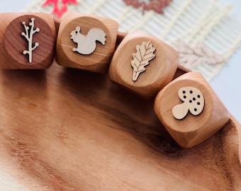 4-pc Woodland Playdough Stamps, Children Stamps, Wooden Stamps, Mini Stamper, Stamp Block, Nature Toy, Open Ended Toys, Loose Parts Play