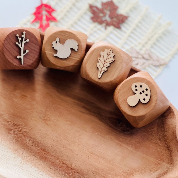 4-pc Woodland Playdough Stamps, Children Stamps, Wooden Stamps, Mini Stamper, Stamp Block, Nature Toy, Open Ended Toys, Loose Parts Play